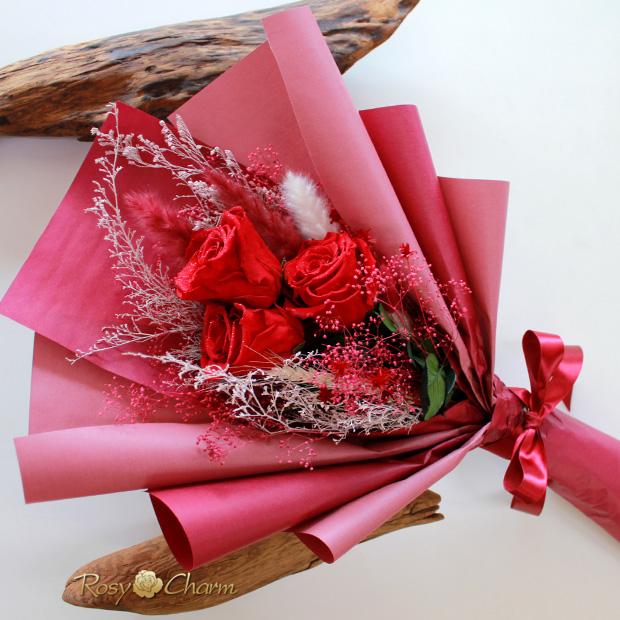 大輪のバラ 3本 ドライフラワーの花束 プロポーズ 結婚 記念日 誕生日