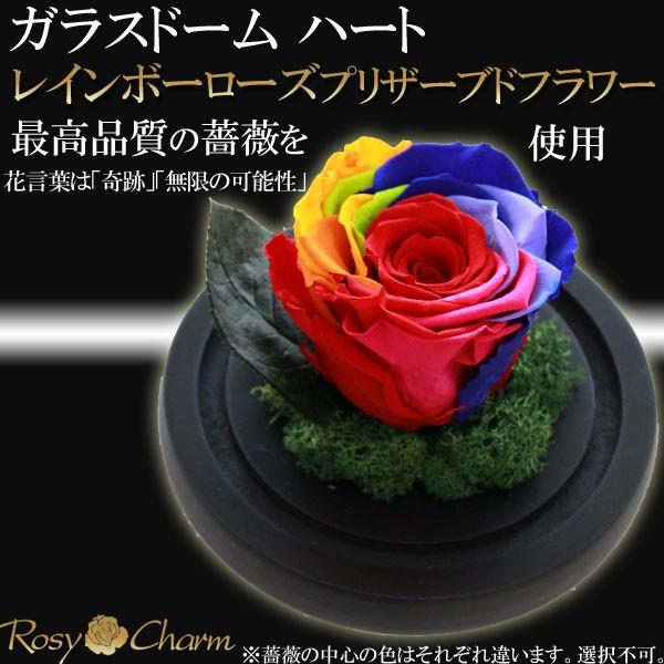 ガラスドーム ハート レインボーローズ プリザーブドフラワー バラ 誕生日 プレゼント 結婚 記念日 プロポーズ 薔薇 1輪 ギフト ｂｏｘ入り 枯れ ない花 Glassdome Rainbow ロージーチャーム ヤフー店 通販 Yahoo ショッピング