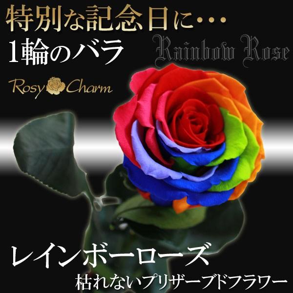 レインボーローズ プリザーブドフラワー 薔薇 1本 誕生日 プレゼント