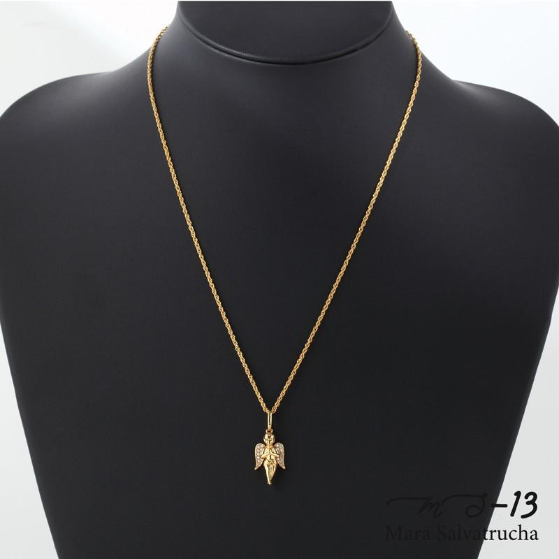 MS-13】K18GP エンジェル チャーム S ゴールド 天使 幸運 ネックレス