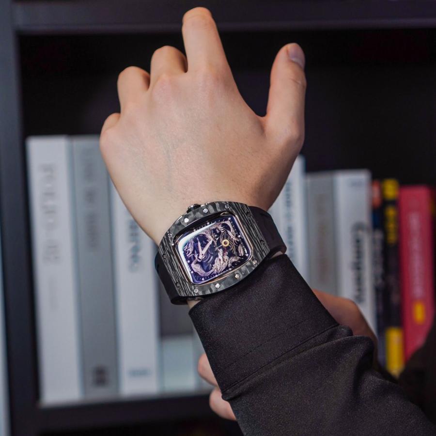 アップルウォッチ apple watch カーボン ケース カバー バンド ラバー 高級ベルト ケースバンド ベルト 44mm 45mm メンズ  男性用 腕時計 [サンセットオレンジ] :apc-100001:ロータリー店 通販 