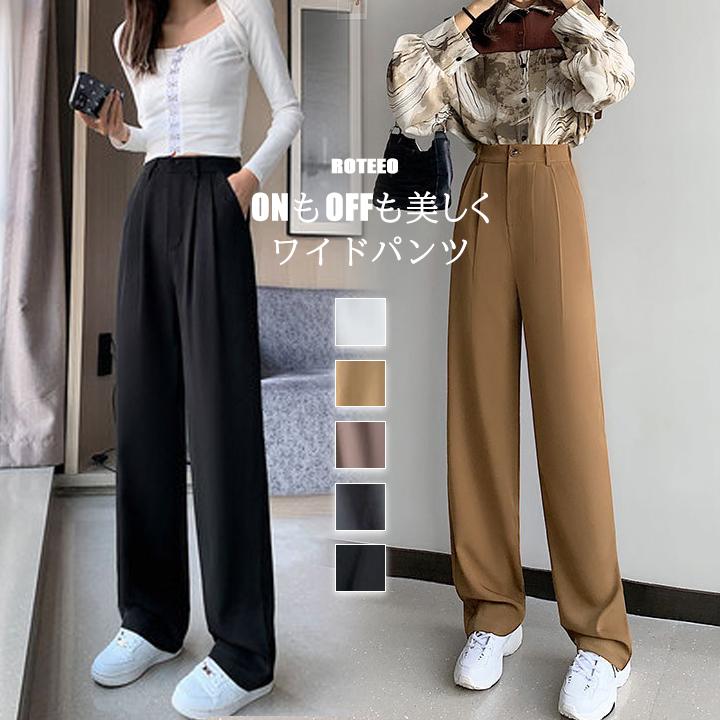ワイドパンツ レディース 夏 秋 秋服 ボトムス ズボン ロングパンツ ガウチョ ゆったり ハイウエストタックワイドパンツ ロティーオレディースファッション 通販 Yahoo ショッピング