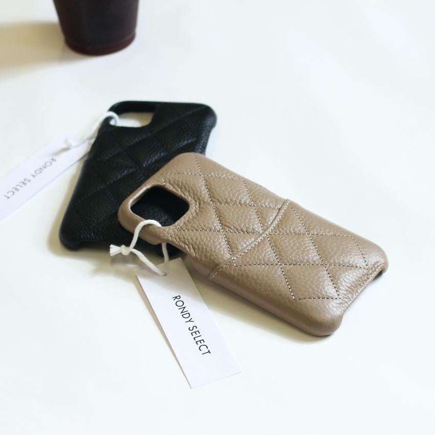 iPhoneケース 背面収納 本革 レディース カード入れ キルティング
