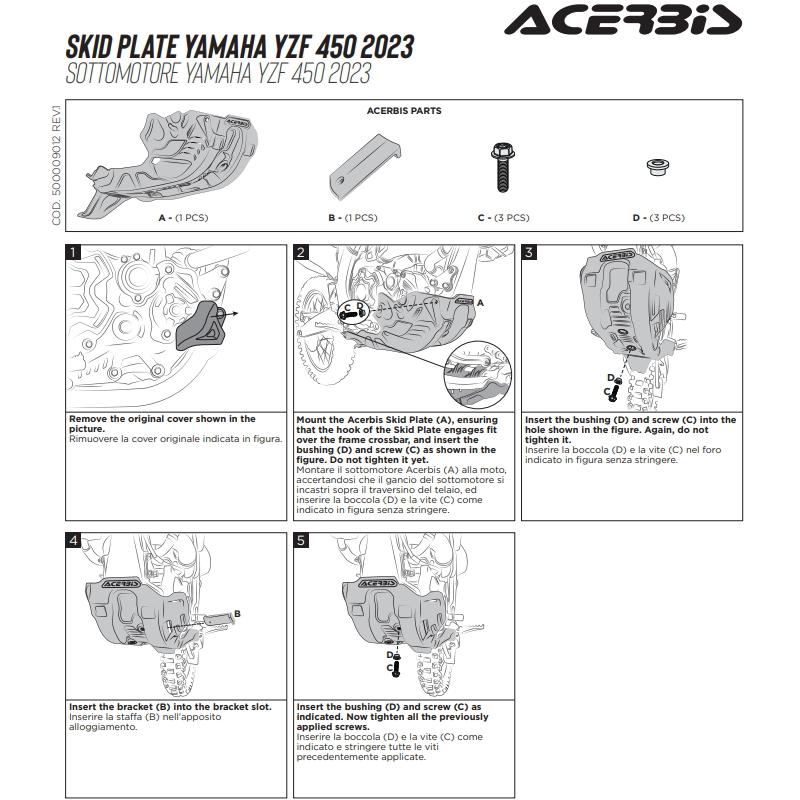 ACERBIS AC-25950 アチェルビス スキッドプレート (YAMAHA : YZ450F '23-24、YZ450FX '24、WR450F '24) バイク ヤマハ アンダーガード オフロード エンデューロ_4
