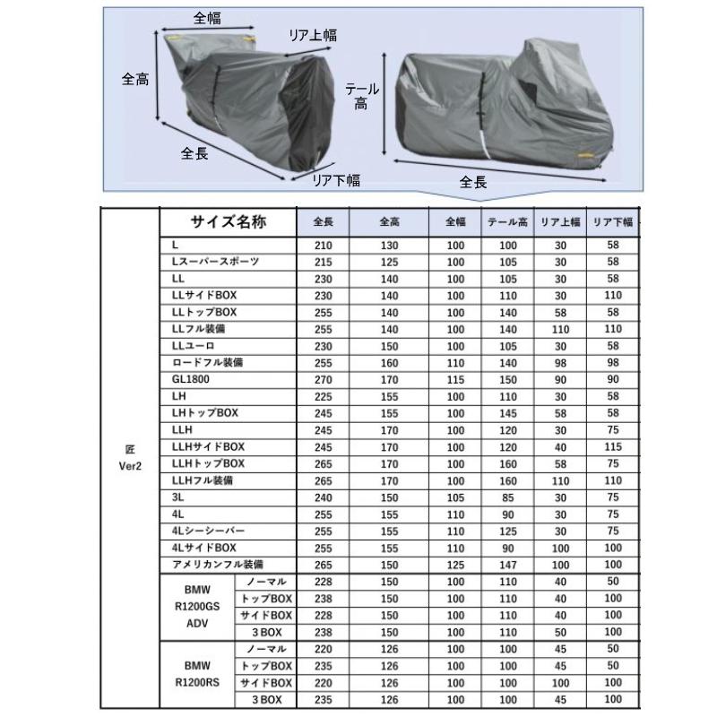 レイト商会 匠 TA932-4LSB バイクカバー Ver.2 4Lサイズ サイド 