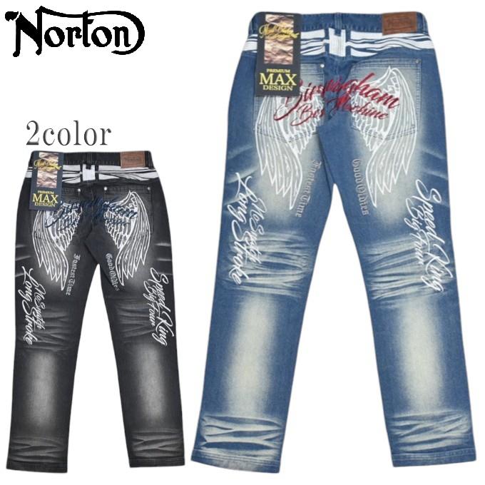 未使用　Norton ノートン　デニム　刺繍　グレー　サイズM　バイカー ノートン（NORTON） 服 アパレル 243N1803 ストレッチ ウイング MAX