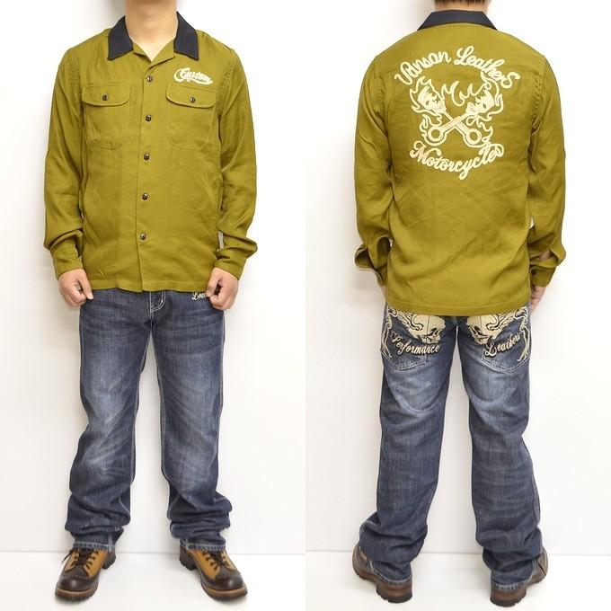 VANSON（バンソン） VANSON NVSL-811 長袖 シャツ オリーブ色 レーヨン