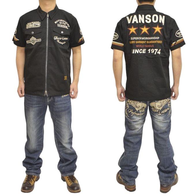 バンソン VANSON NVSS-2403 半袖シャツ ツイル ダブルジップシャツ スリースター バイク バイカー メンズ トップス｜roughriders｜08