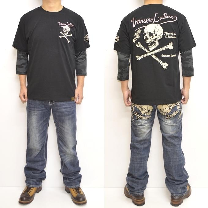 VANSON（バンソン） VANSON NVST-2204 ベア天7分袖Tシャツ フェイク袖