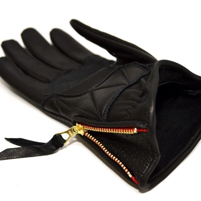 SKULL FLIGHT スカルフライト パンチングメッシュ オールレザーグローブ ブラック×ブルー BONE GLOVE ボーングローブ_3