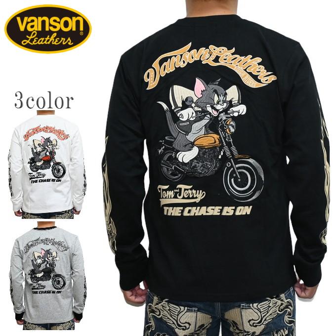VANSON×TOM&JERRY バンソン トムジェリ コラボ 天竺 長袖Tシャツ ロンTEE tjv-2434 VANSON（バンソン） トムとジェリー TJV-2434 天竺 長袖Tシャツ ロン