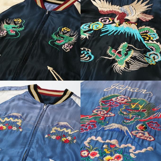 再入荷！】スカブルゾン刺繍ドラゴンと鷲のベルベットジャンパー 黒2XL