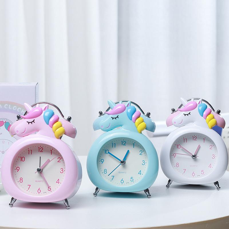 ユニコーンの目覚まし時計 子供 可愛い置き時計 電池式 明かり お得セット 光 ベル アナログ お誕生日 めざまし時計 アラーム 卓上時計 学生 プレゼント 針時計