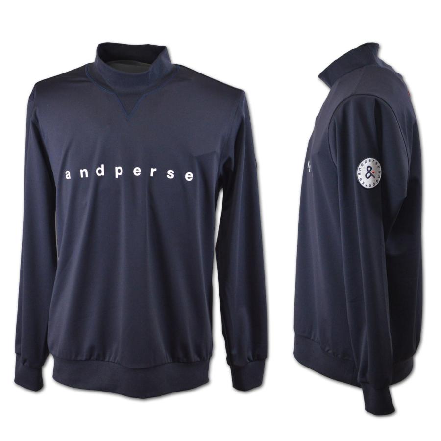 andperse ネイビー ハイネックシャツ and per se アンパスィ メンズ セルヒート長袖ハイネックシャツ