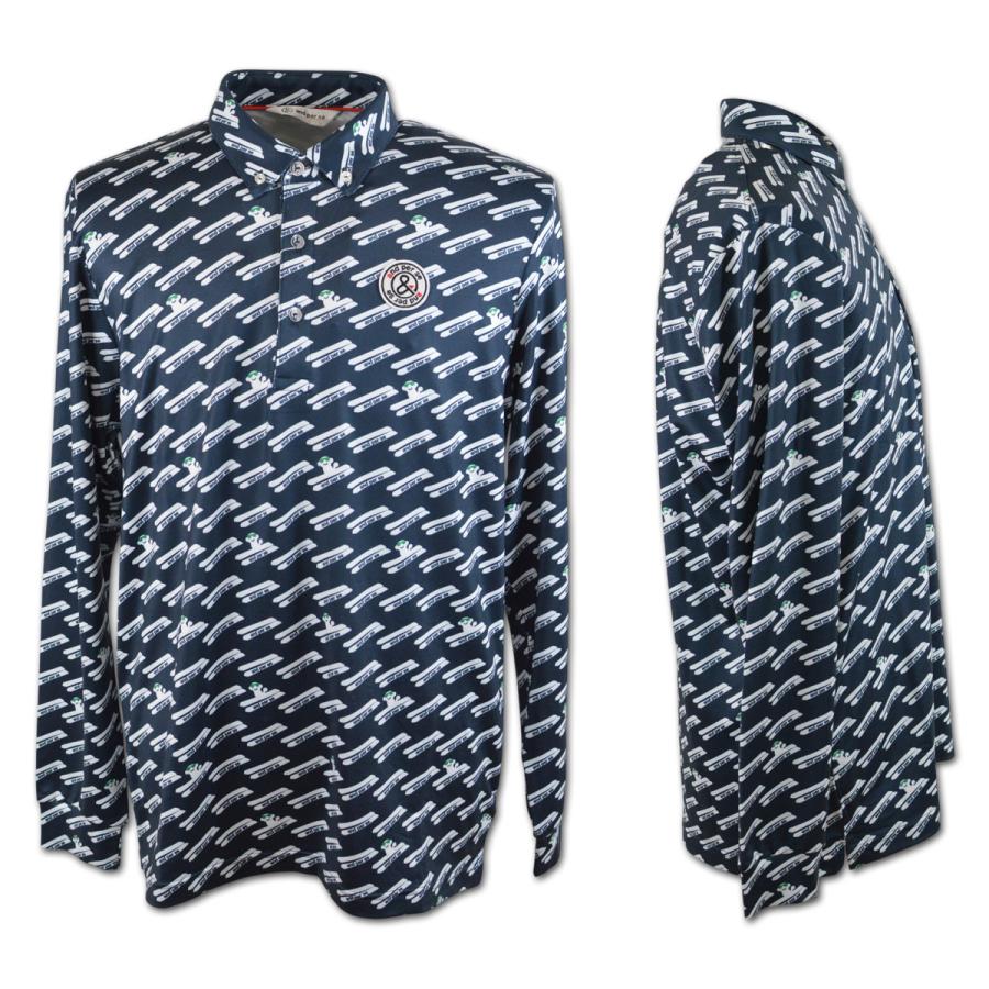 美品 アンパスィ ゴルフウェア 長袖 ポロシャツ 総柄 ブルー メンズ LL and per se（アンパスィ） 長袖ポロシャツ メンズ ゴルフウェア 秋冬用