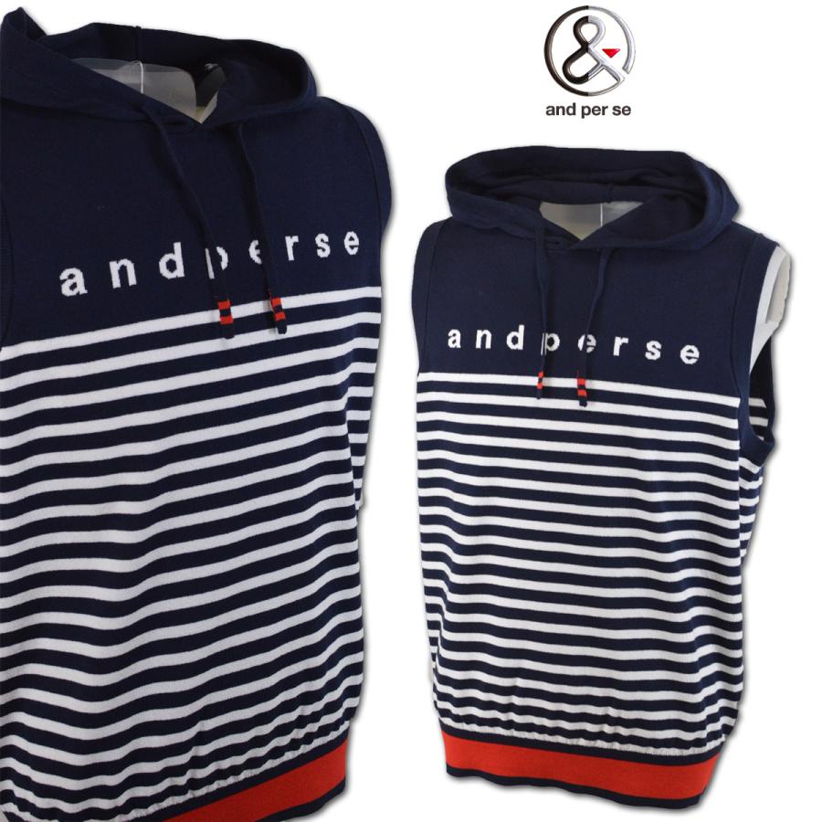 美品✨and per se アンパスィ ニットベスト Mサイズ and per se（アンパスィ） ニットベスト メンズ 春夏用 紺 M L