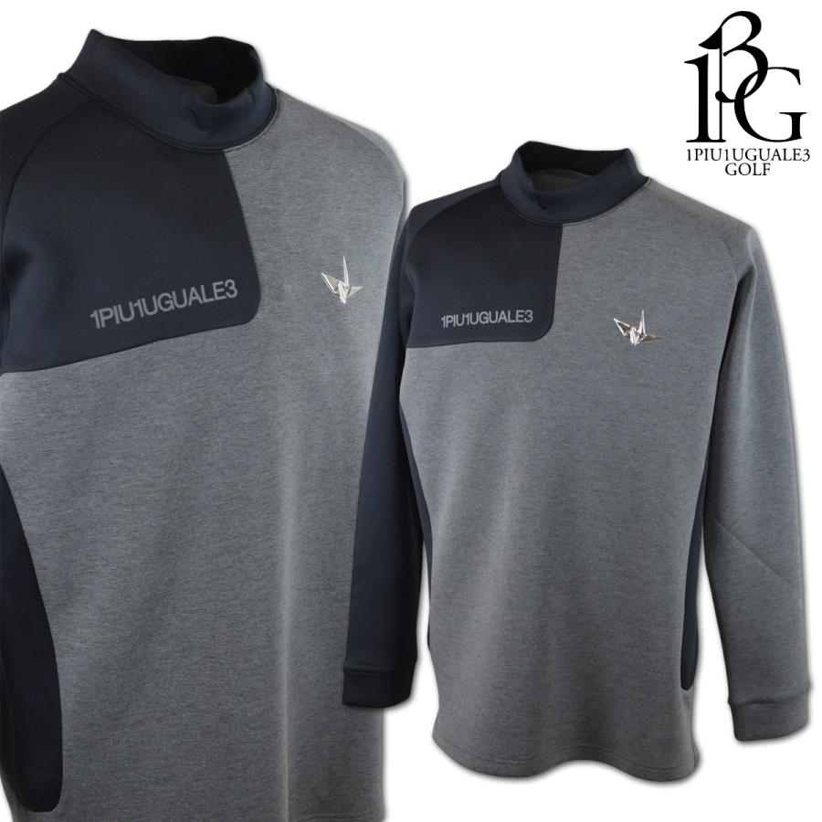 1PIU1UGUALE3 GOLF 長袖ハイネックシャツ メンズ 秋冬用 黒 M L  