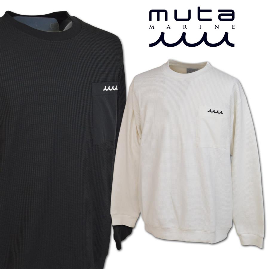 muta 長袖Tシャツ ゴルフ ゴルフウェア マリン marine ワッフルジャージ ロングスリーブTシャツ メンズ 秋冬用 白 黒 M L LL mmsg251248 | muta