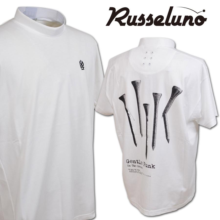【美品】ラッセルノ 半袖 モックネック シャツ ホワイト サイズ4（M） ラッセルノ 半袖ハイネックシャツ ゴルフ ゴルフウェア Russeluno