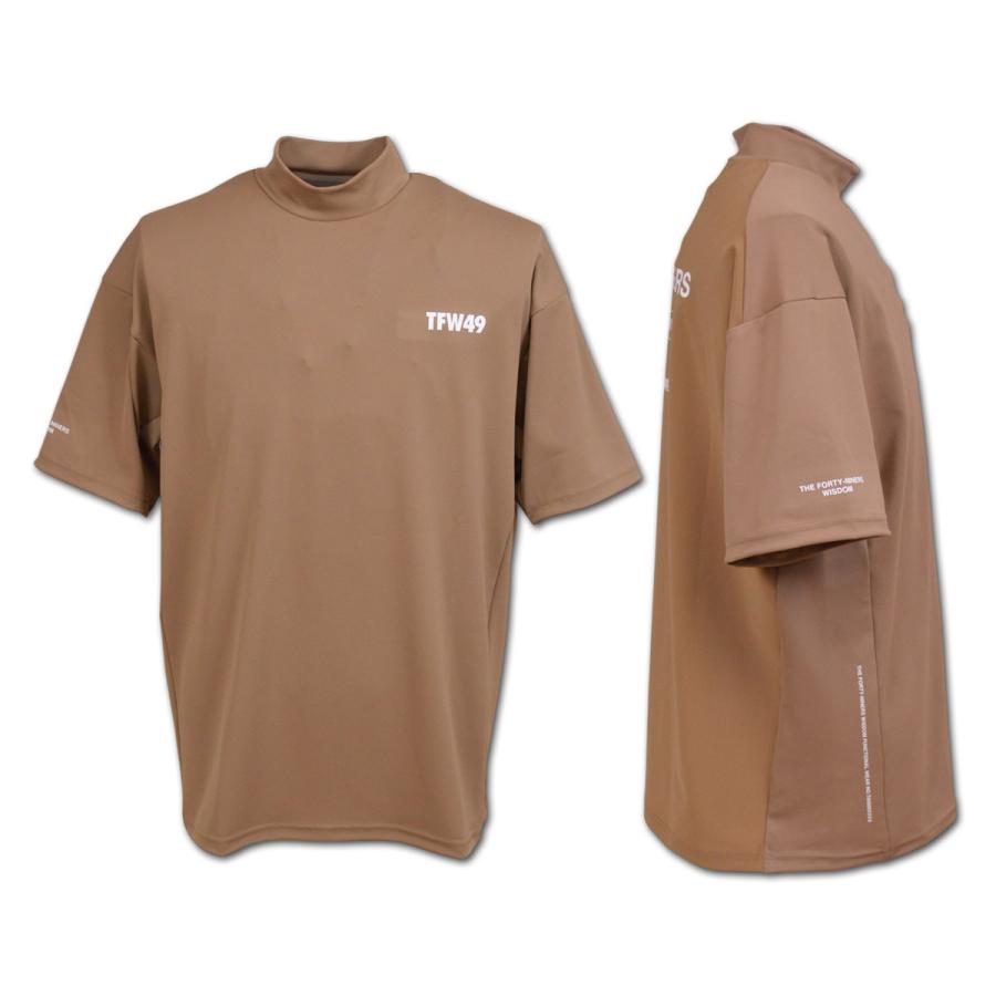 TFW49 半袖ハイネックシャツ 杢ブラウンカーキ バックロゴ　L TFW49 半袖ハイネックシャツ ゴルフ ゴルフウェア RELAX MOCK NECK