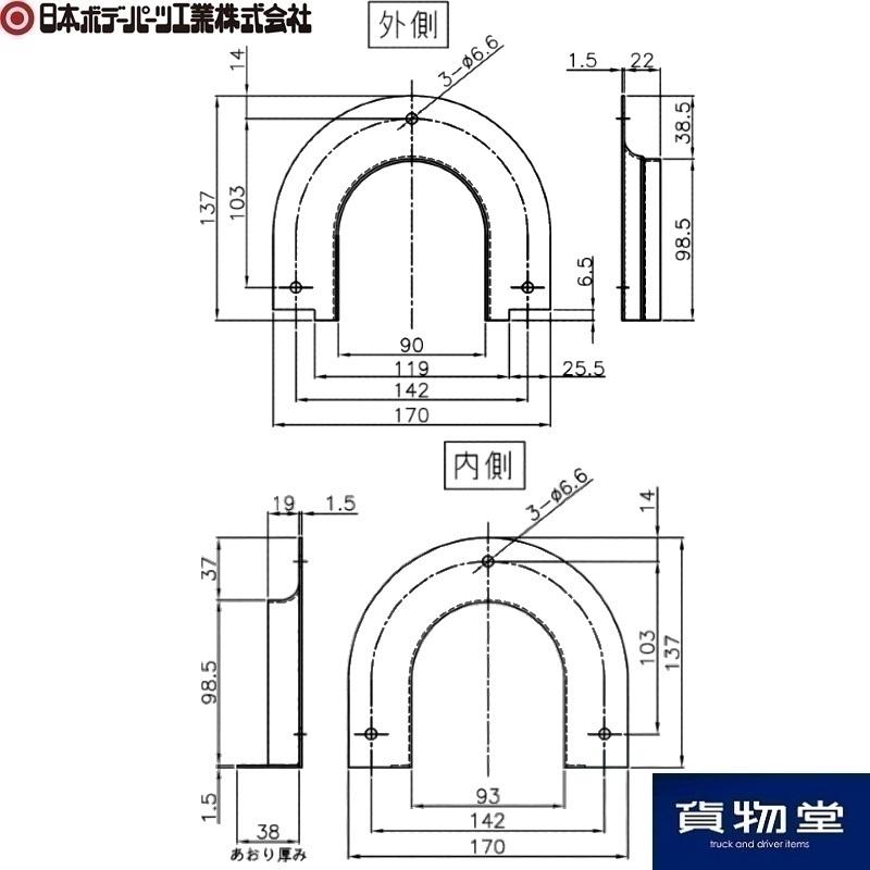 日本ボデーパーツ工業 4200625 SUS304馬蹄型ロープ通し枠 段付用 日本ボデーパーツ工業 4200625 SUS304馬蹄型ロープ通し枠 段付用