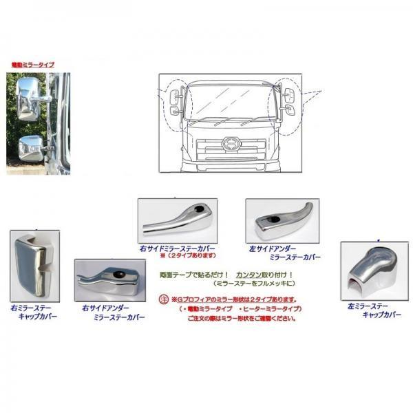メッキ ミラーステーカバー 5点セット 電動ミラー車用 日野 エアループ