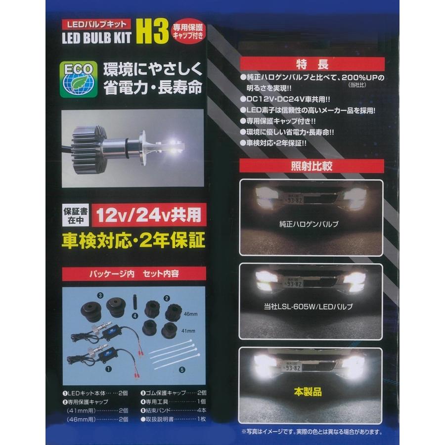 JB激光LEDバルブキット H3 ホワイト 12V 24V共用 保護キャップ付 日本ボデーパーツ工業 激光LEDバルブキット H3 ホワイト 12V 24V共用