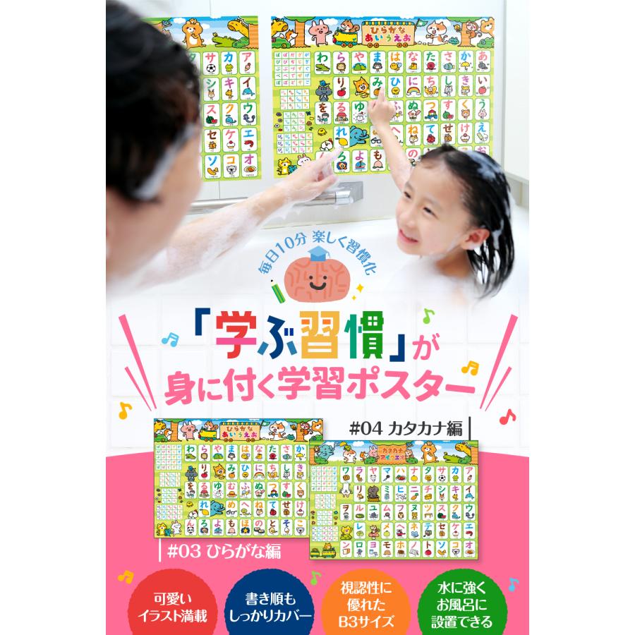 【送料無料】あいうえお表 ひらがな お風呂ポスター 知育玩具 【学ぶ習慣が身に付く！シリーズ】ルーティン博士の学習塾（２枚セット） |  | 02