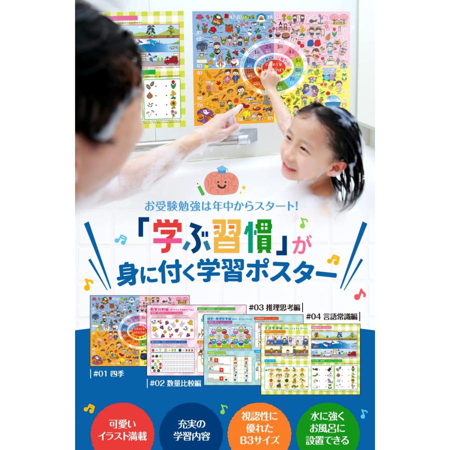 小学校受験 お風呂ポスター 知育 モンテッソーリ 【学ぶ習慣が身に付く！シリーズ】ルーティン博士の学習塾（４枚セット） |  | 02