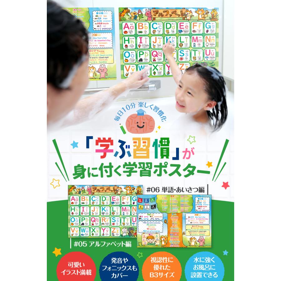 ひらがな あいうえお アルファベット 英語 お風呂ポスター 【豪華４枚セット！】 知育 ルーティン博士の学習塾 |  | 03