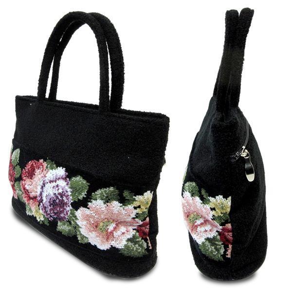 シェニール織バラ トートバッグ 手提げ ハンドバッグ 軽量 薔薇 ローズ