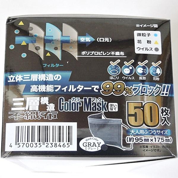 マスク 立体 三層構造 高機能フィルター 不織布 50枚 グレー チャコール 使い捨て 大人用 ふつうサイズ 送料無料｜rovel｜03