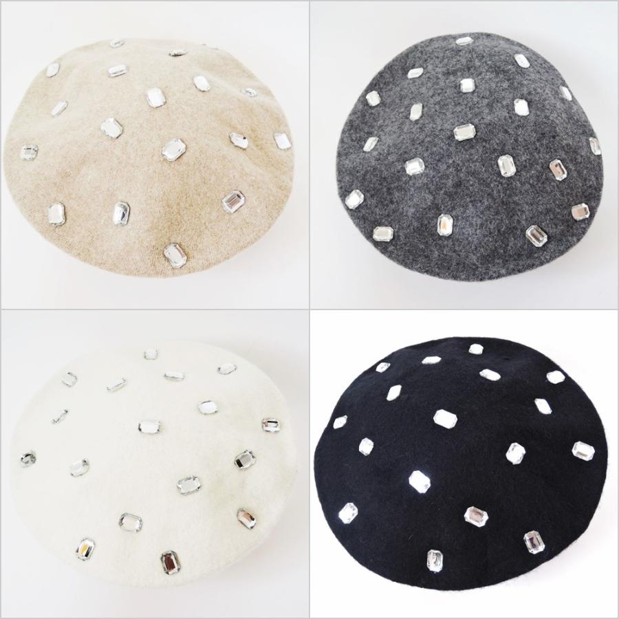 ラインストーン付き ベレー帽 ウール80％ 秋 冬 帽子 HAT |  | 01