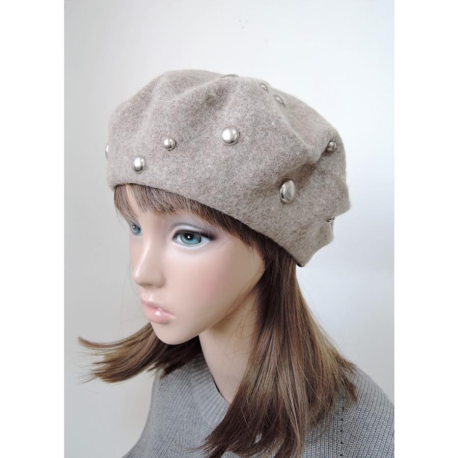 カジュアル スタッツ付き ベレー帽 ウール80％ 帽子 HAT |  | 02