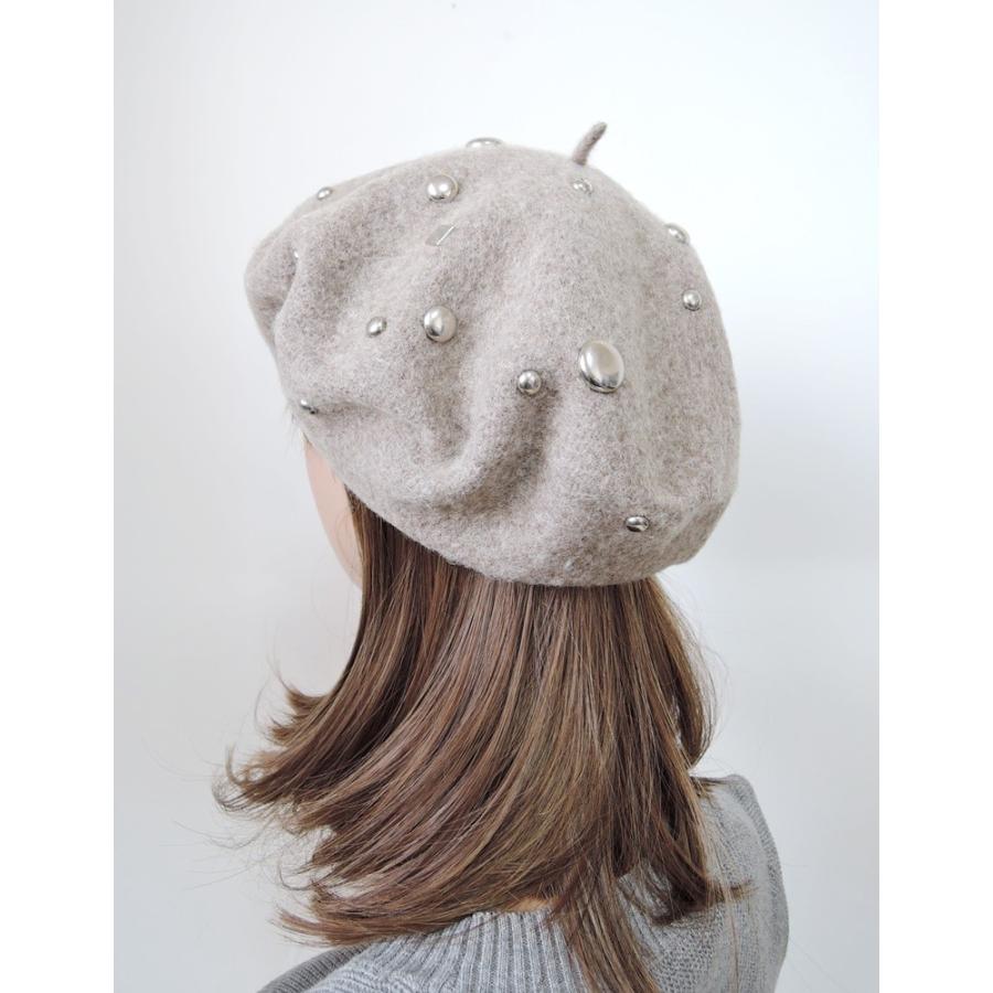 カジュアル スタッツ付き ベレー帽 ウール80％ 帽子 HAT |  | 03