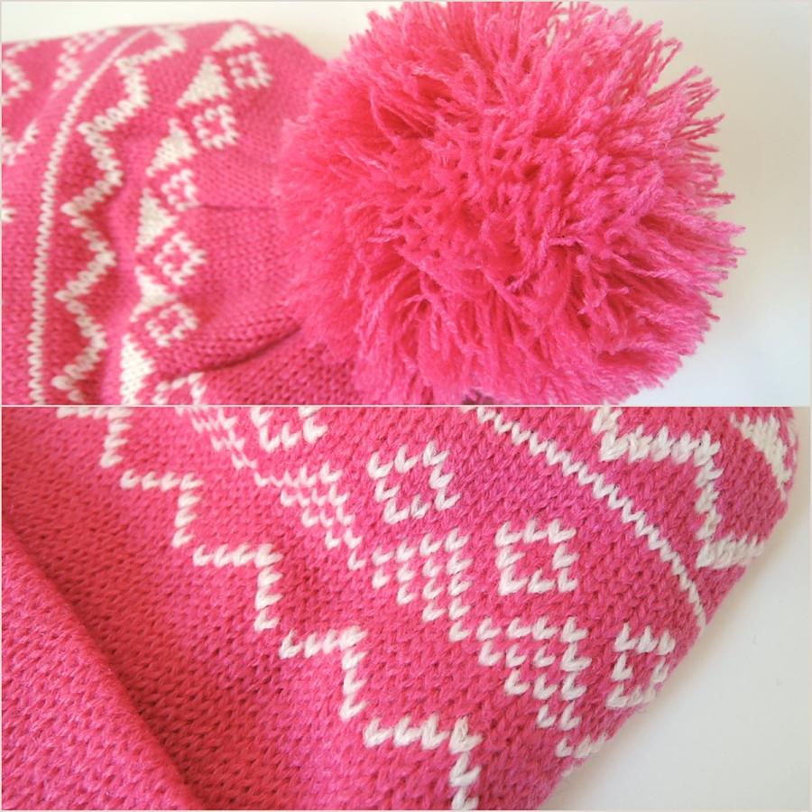 ニット帽 ポンポン付き ノルディック柄 ニット帽子 ぽんぽん付き 正ちゃん帽 ワイン ネイビー ピンク ブラック |  | 06