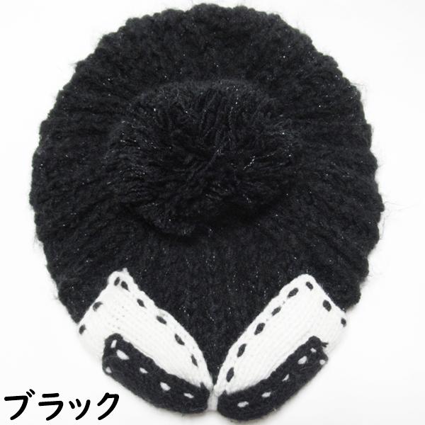 レディース 帽子 ニットベレー帽 ニット帽 ベレー帽 毛糸 ぽんぽん付き りぼん 秋 冬 アクリル マスタード ブラック |  | 02