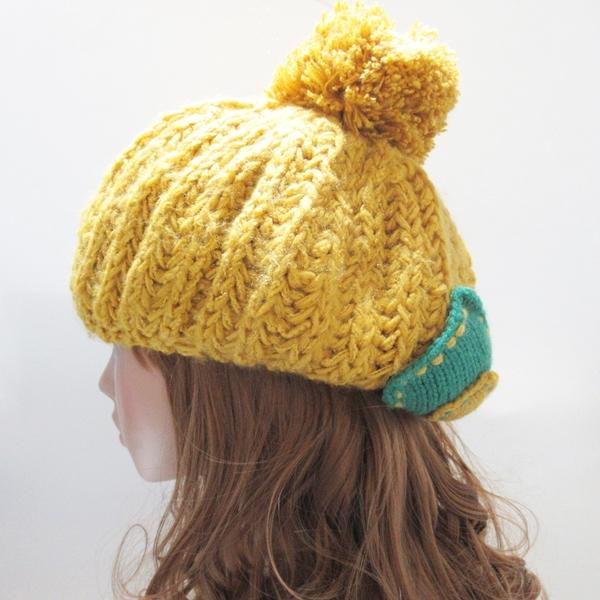 レディース 帽子 ニットベレー帽 ニット帽 ベレー帽 毛糸 ぽんぽん付き りぼん 秋 冬 アクリル マスタード ブラック |  | 03