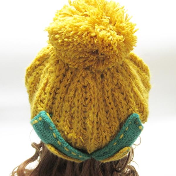 レディース 帽子 ニットベレー帽 ニット帽 ベレー帽 毛糸 ぽんぽん付き りぼん 秋 冬 アクリル マスタード ブラック |  | 05