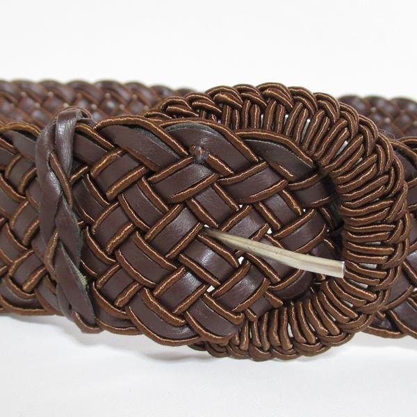 COACHコーチ 編み込み レザー メッシュ ベルト茶ブラウン本革