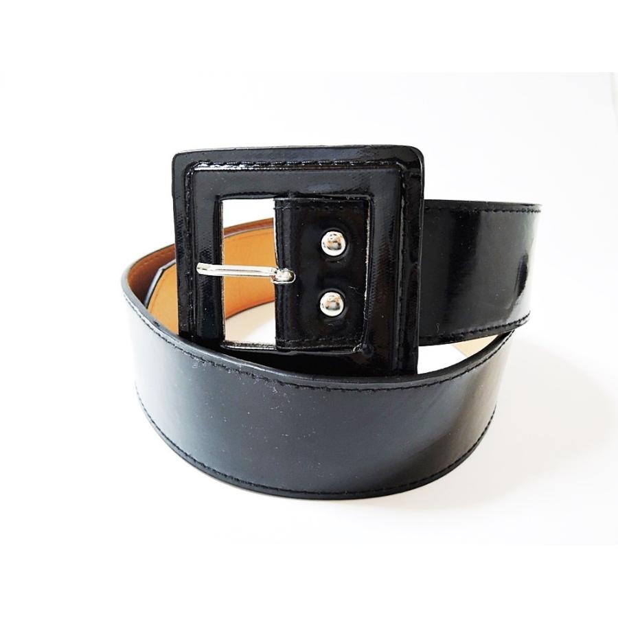 エナメル スクエアバックルベルト 太ベルト ブラック 黒 レッド