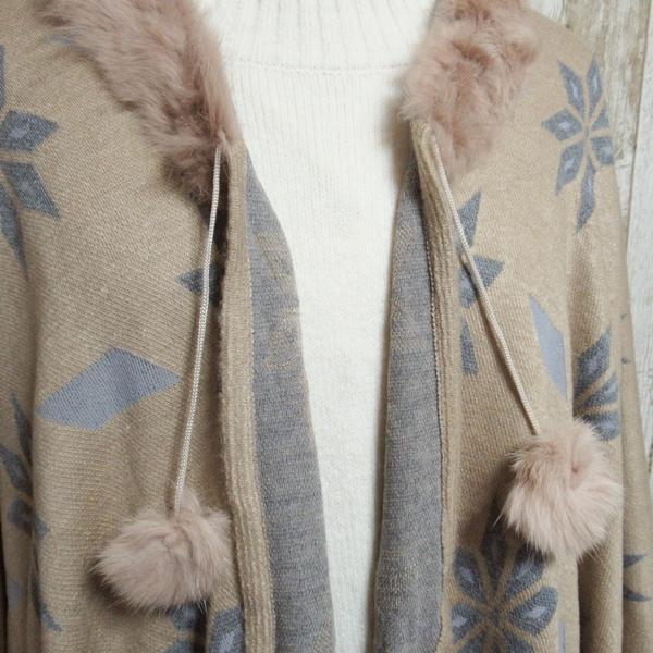 期間限定特別価格 ポンチョ ケープ マント マフラー ラビットファー レディース ポンチョマフラー 羽織りもの 大判 ロング ストール 防寒 ノルディック柄 |  | 08