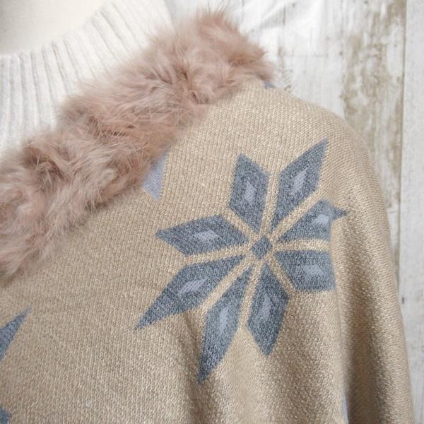 期間限定特別価格 ポンチョ ケープ マント マフラー ラビットファー レディース ポンチョマフラー 羽織りもの 大判 ロング ストール 防寒 ノルディック柄 |  | 09