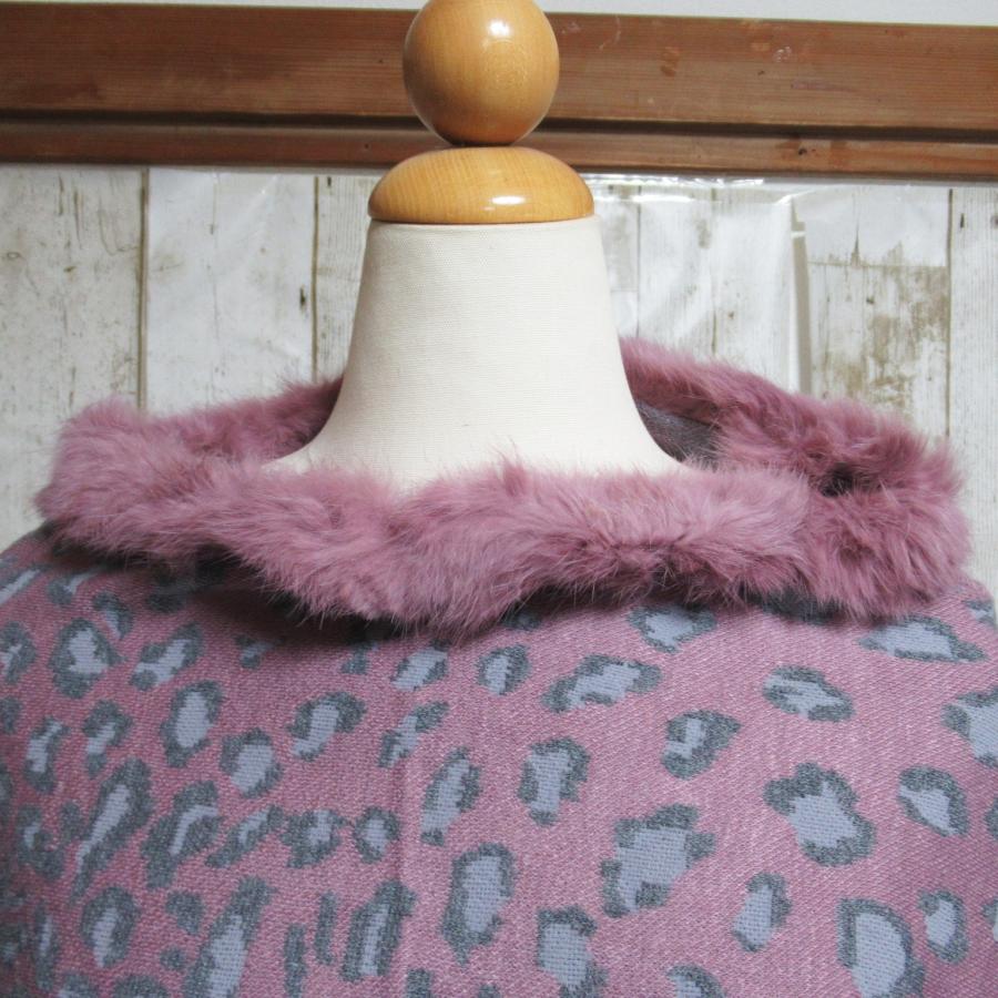 ポンチョ ケープ マント ラビットファー レディース 羽織りもの 大判 ロング ストール 防寒 アニマル柄 ヒョウ柄 |  | 06