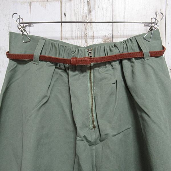 ひざ丈スカート ベルト付きスカート フレアスカート Aライン カジュアルスカート フリーツスカート モスグリーン ベルト付 Mサイズ 送料無料 |  | 11