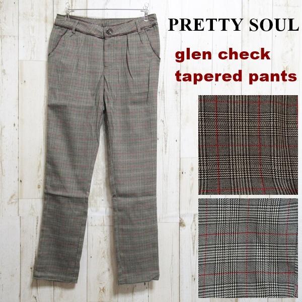 パンツ レディース テーパードパンツ グレンチェック チェック パイピング ブラック ブラウン PRETTY SOUL プリティソウル 秋冬 送料無料 | 