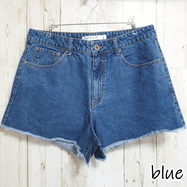 デニム ショートパンツ 裾フリンジ カットオフ 切りっぱなし