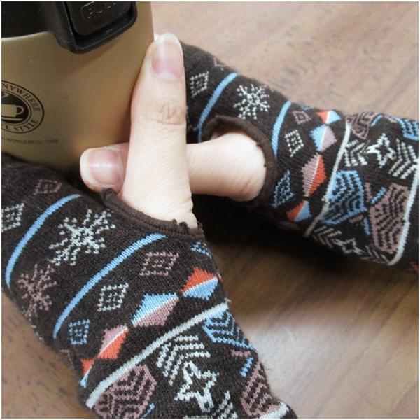 アームウォーマー アームカバー カシミヤ混 ハンドウォーマー ノルディック柄 北欧柄 ニットアームウォーマー ファッション 手袋 指なし  防寒対策 送料無料 |  | 03