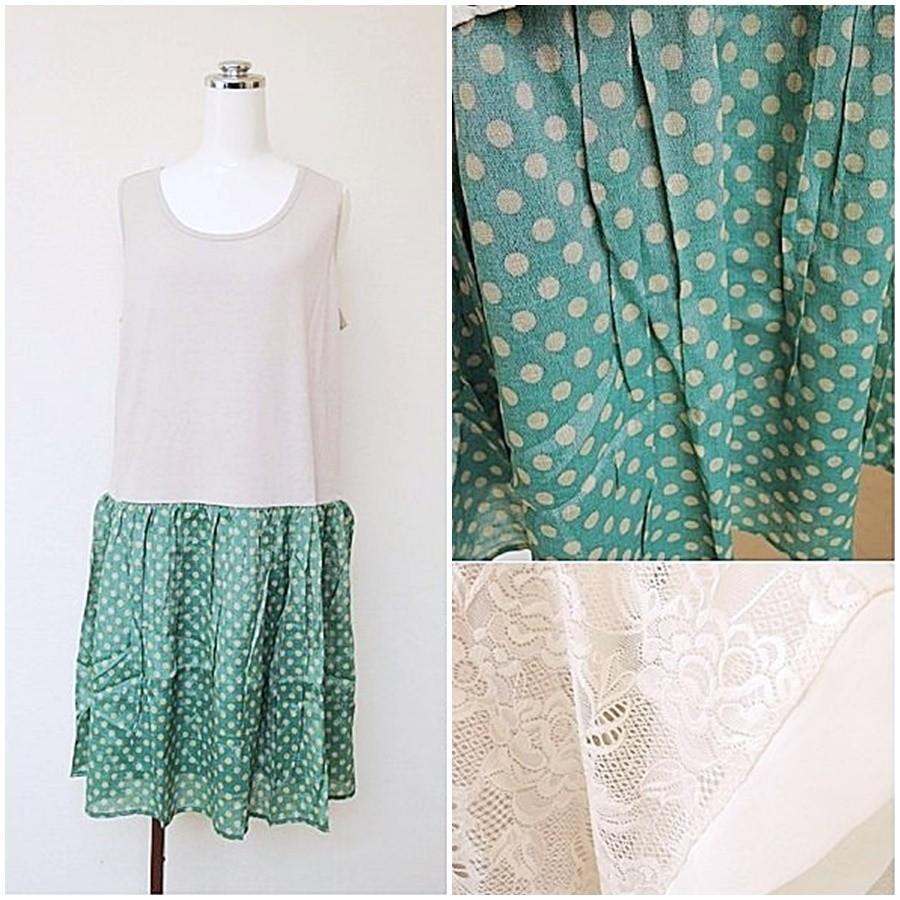 ワンピース＆トップスセット ナチュラル ドット ひざ丈 ワンピース グリーン レース トップス LL 3L 4L 5L 6L 7L〜8L 9L |  | 01