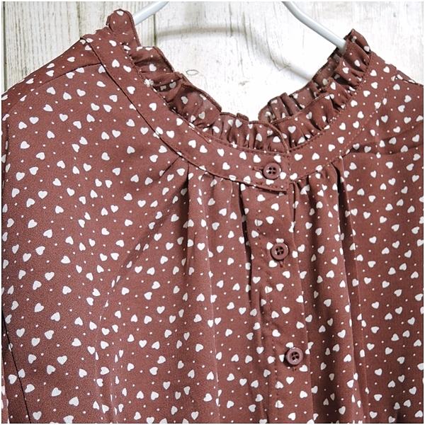 ワンピース ロング丈ワンピース シフォンワンピース ハート柄 マキシ― レトロ柄 体型カバー ロング丈 送料無料 バルーン袖 | OLIVE des OLIVE | 03